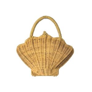 Vintage Wicker Shell Purse Chain Strap Top Handle Basket Bag Coastal Cottagecore